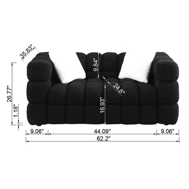 Modern Marshmallow Boucle Sofa with Solid Wood Frame and 2 Pillows