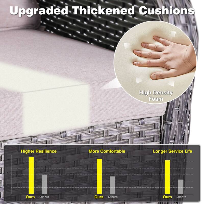 OVIOS 9-piece Patio Wicker Swivel Rocking Chair Set With Fire Pit