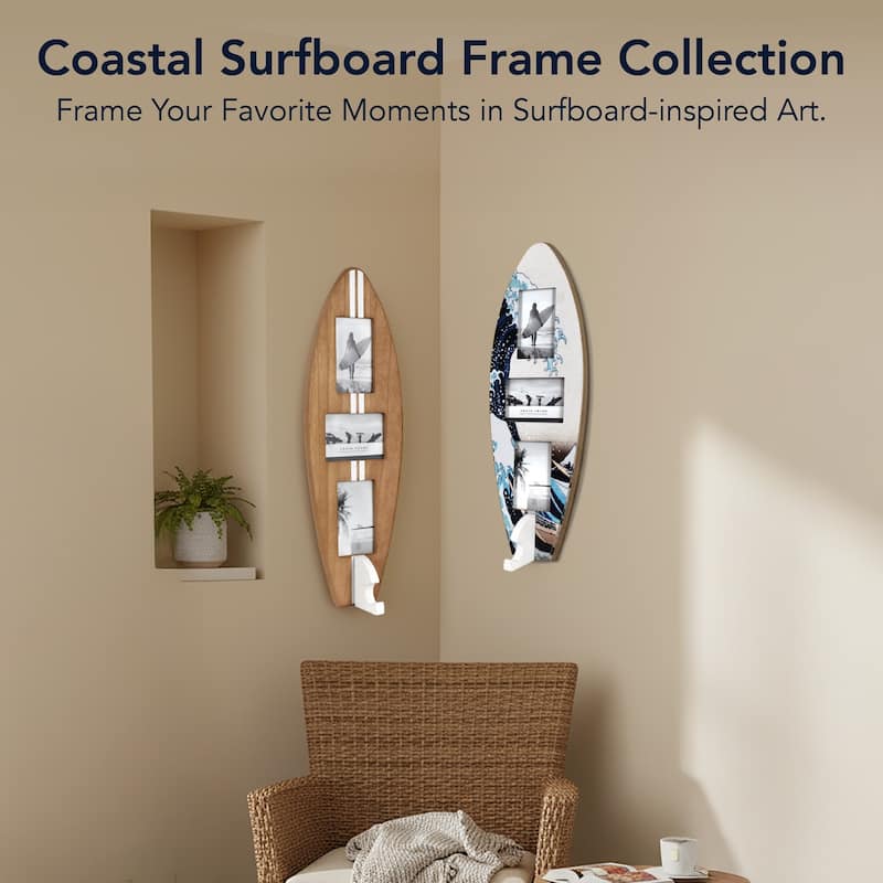American Art Decor Surfboard Photo Collage Wall Decor - 8 or 3 - Photo Beach Frame