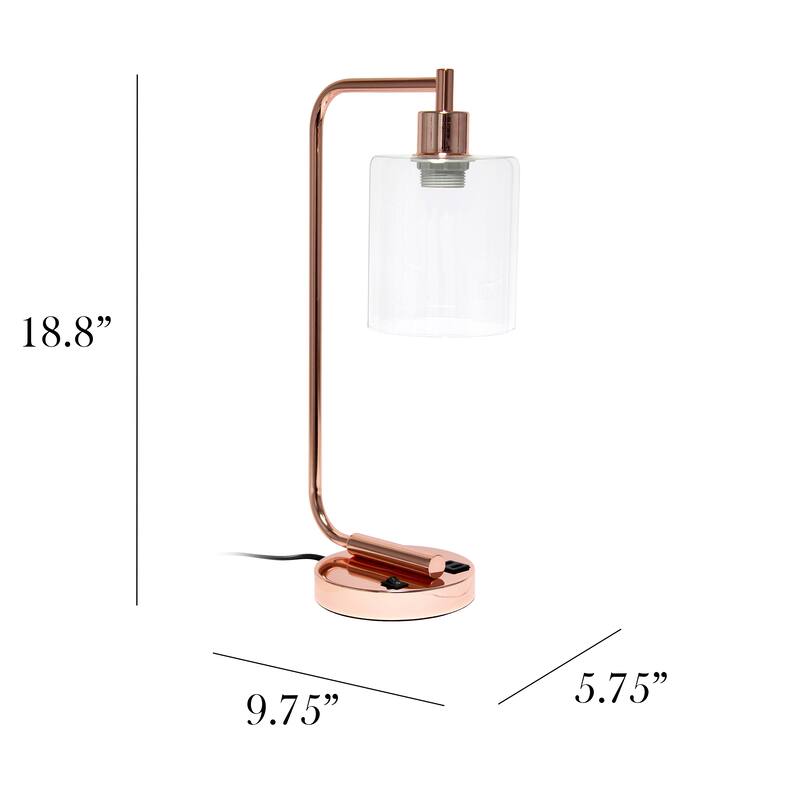 Simple Designs 18.8" Iron Lantern Desk Table Lamp with USB Port, Antique Brass, With LED Bulb