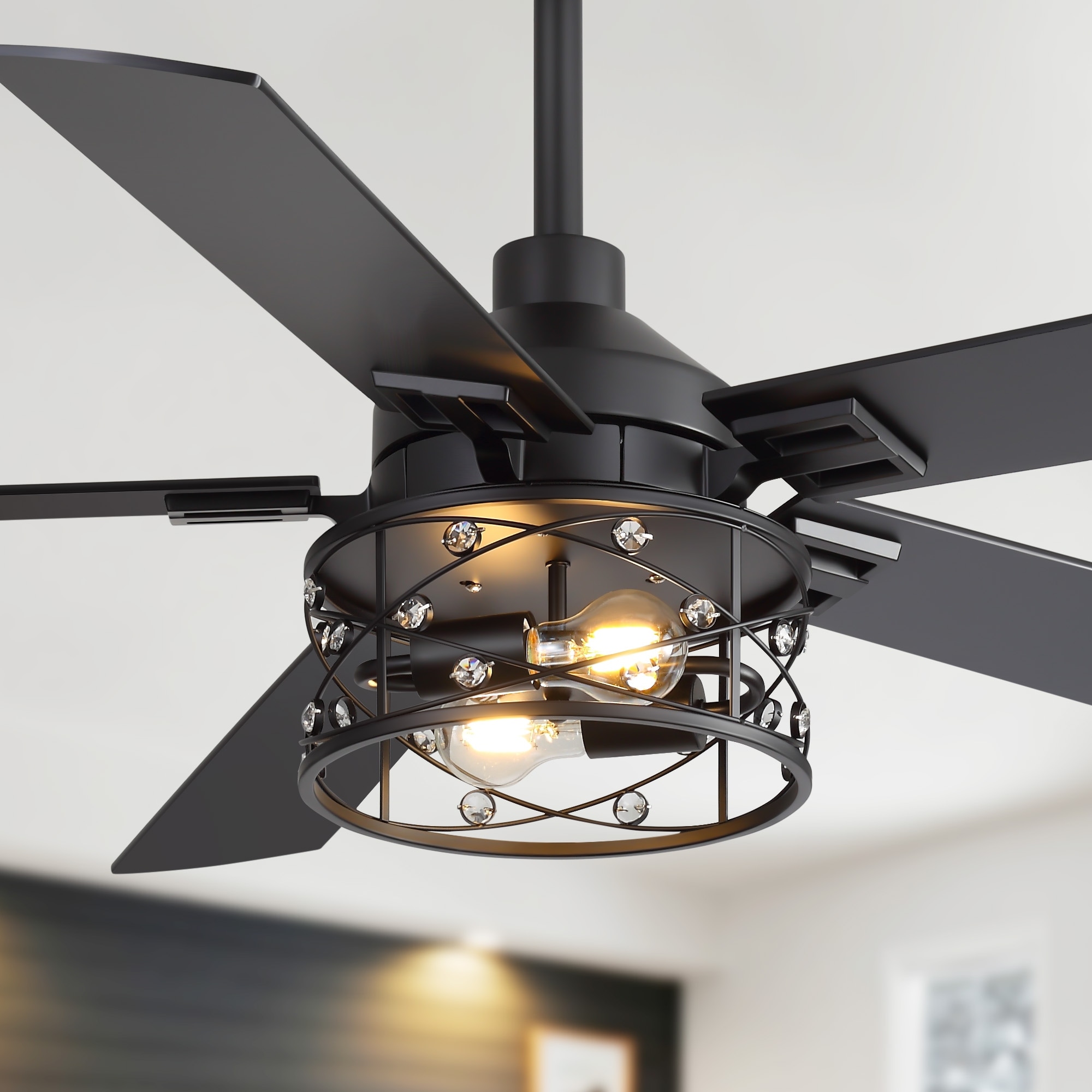 52-inch Reversible 5-Blade Caged Ceiling Fan with Remote and Light Kit