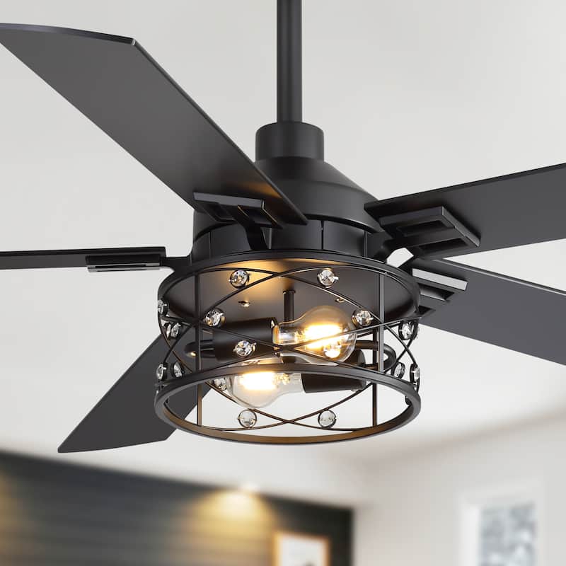 52-inch Reversible 5-Blade Caged Ceiling Fan with Remote and Light Kit - Matte Black