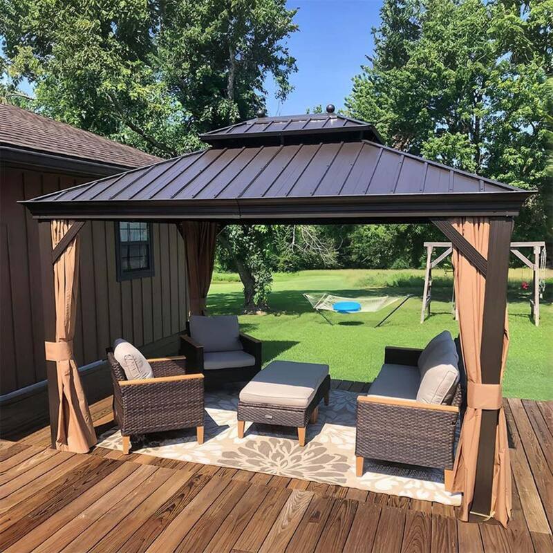 PURPLE LEAF Outdoor Gazebo Aluminum Frame Galvanized Steel Hardtop Gazebo