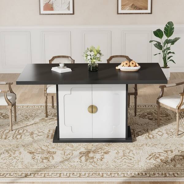 Rectangular Dining Table with Pedestal Base and Built-In Storage ...