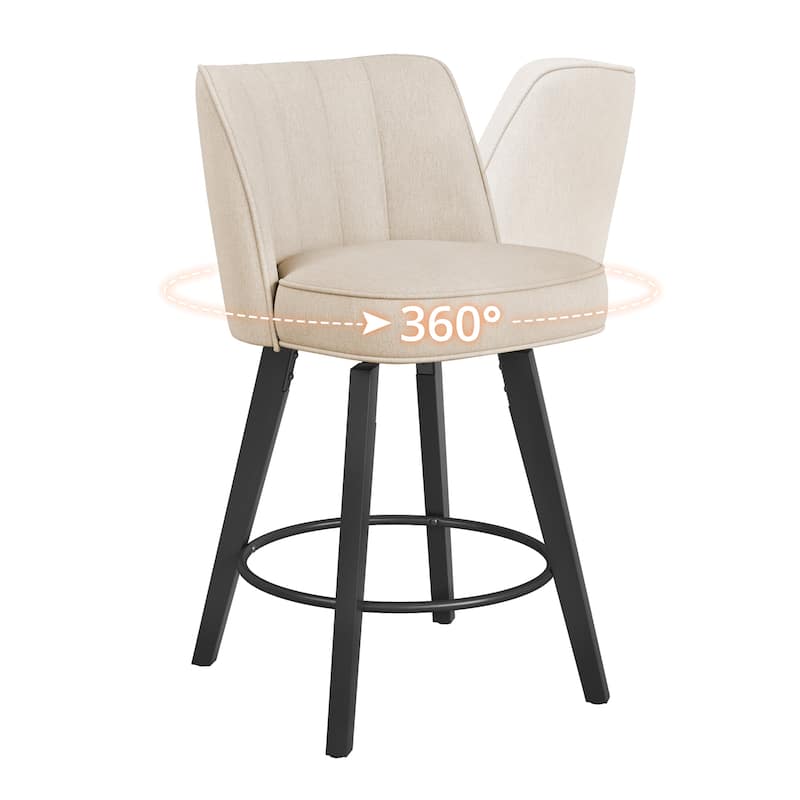 26.in Swivel Bar stool PU Leather/Fabric Upholstered Counter Stool, High Back Armless Stool with Wooden Legs - Single - Beige/Fabric