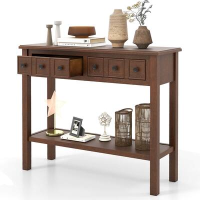 Costway Console Table 38" Narrow Accent Sofa Table with 2 Drawers & - Espresso - See Details