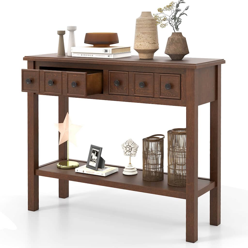 Costway Console Table 38" Narrow Accent Sofa Table with 2 Drawers & - Espresso - See Details