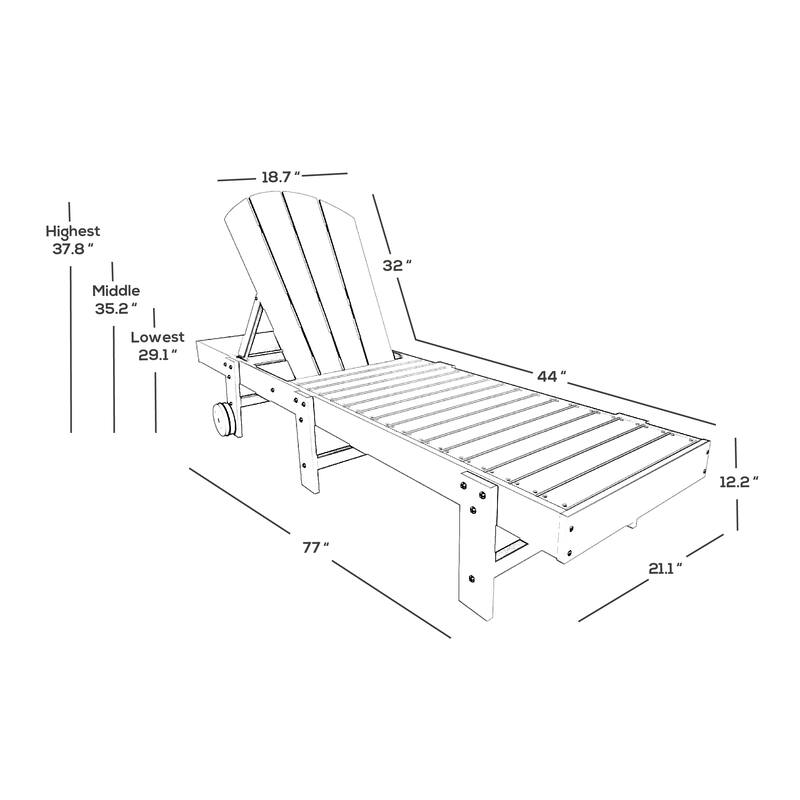 Polytrends Laguna Hdpe All Weather Outdoor Patio Pool Reclining Armless Chaise Lounge With Wheels