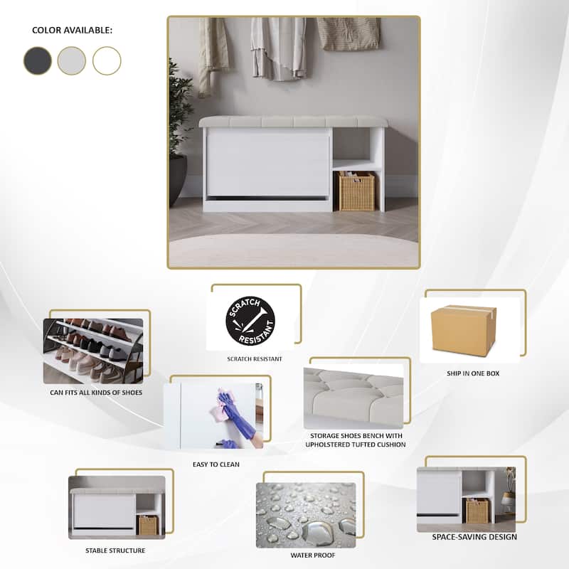 CraftPorch Multifunctional Flip-Drawer Storage Shoes Bench