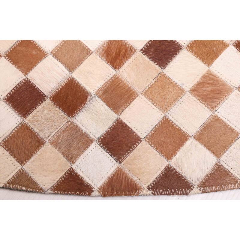ECARPETGALLERY Handmade Cowhide Patchwork Brown Leather Rug - 5'0 x 5'0
