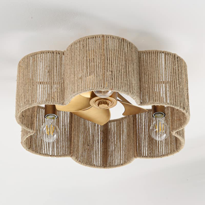 21" Boho Chic Natural Rope Gold Smart Ceiling Fan Flush Mount with Remote and App