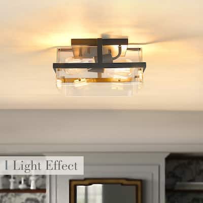Glass Ceiling Light Flush Mount Light Fixture in Black Finish