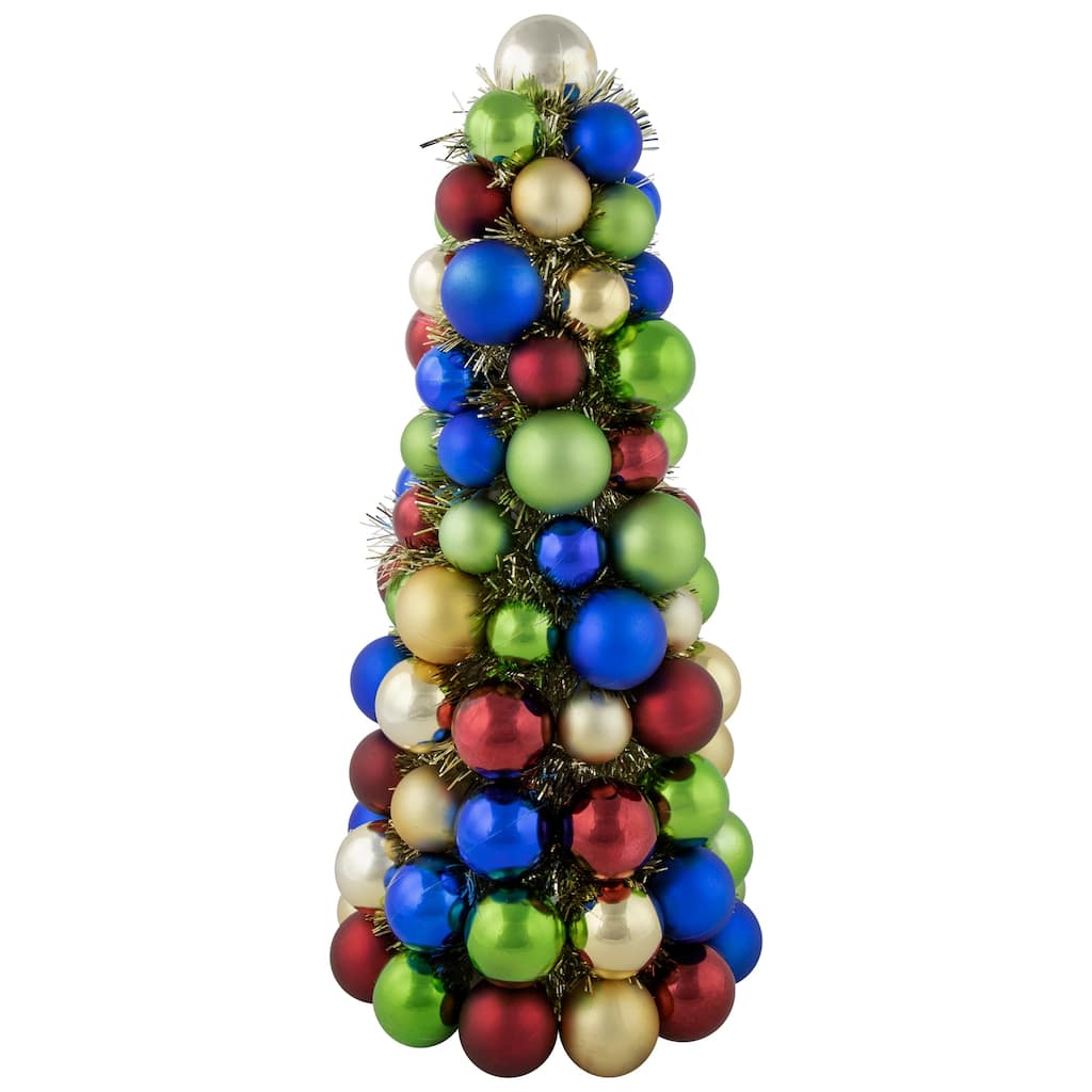 15.75" Multi-Color 3-Finish Shatterproof Ball Christmas Tree with Tinsel
