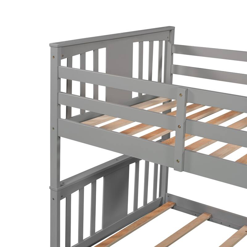 Twin Over Twin Bunk Bed with Ladder, Solid Wood Low Bunkbed Frame