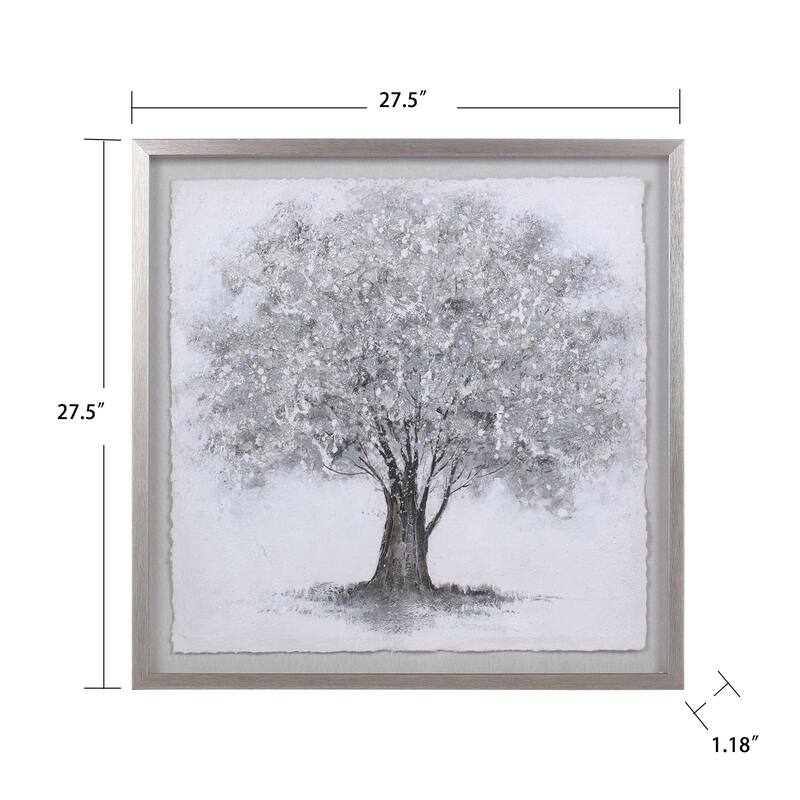 Silver Foliage - Shadow Box Wall Art With Foil On Rice Paper - Gray Wash Frame
