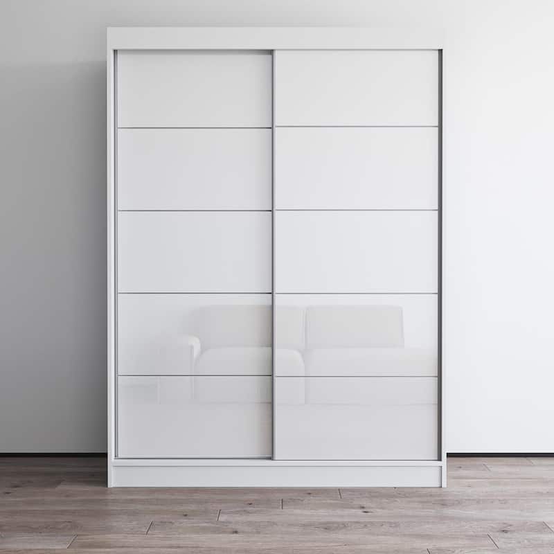 Aria 2 Door Modern High Gloss Wardrobe Armoire - White-59"