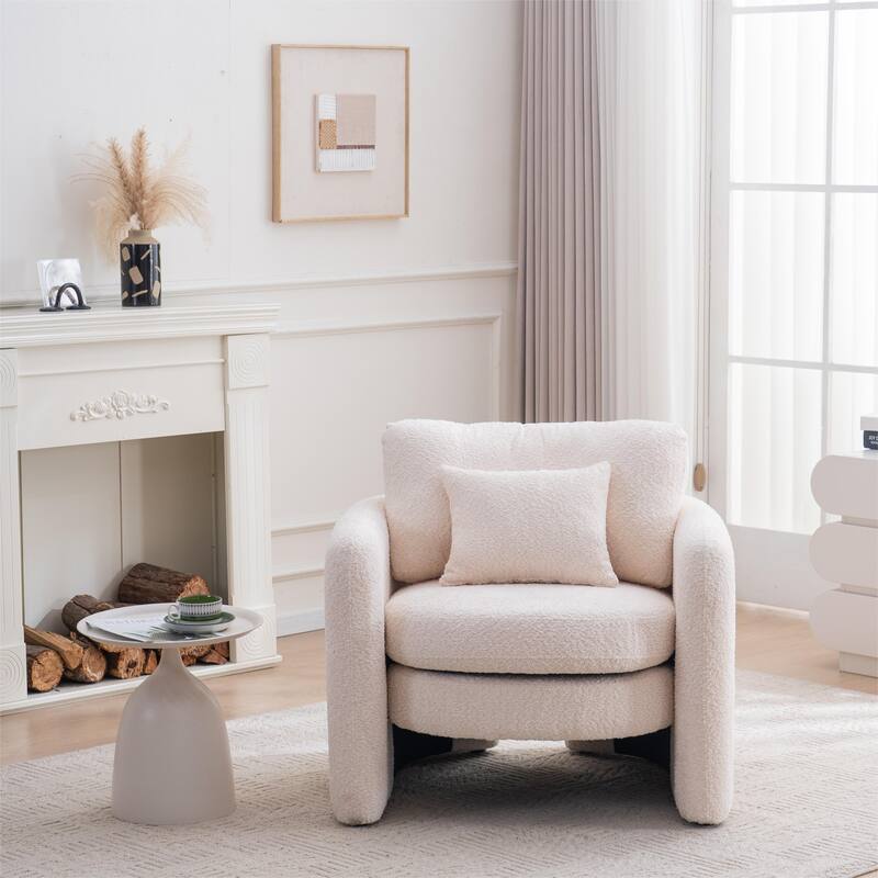 Rounded Corner Accent Chair Lounge Chair, Single Sofa Chair Armchair for Living Room - Beige