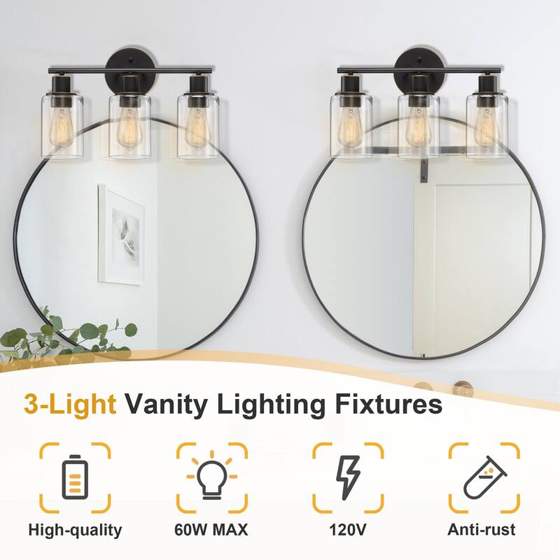 3-Light Glass Shade Bathroom Dimmable Vanity Light