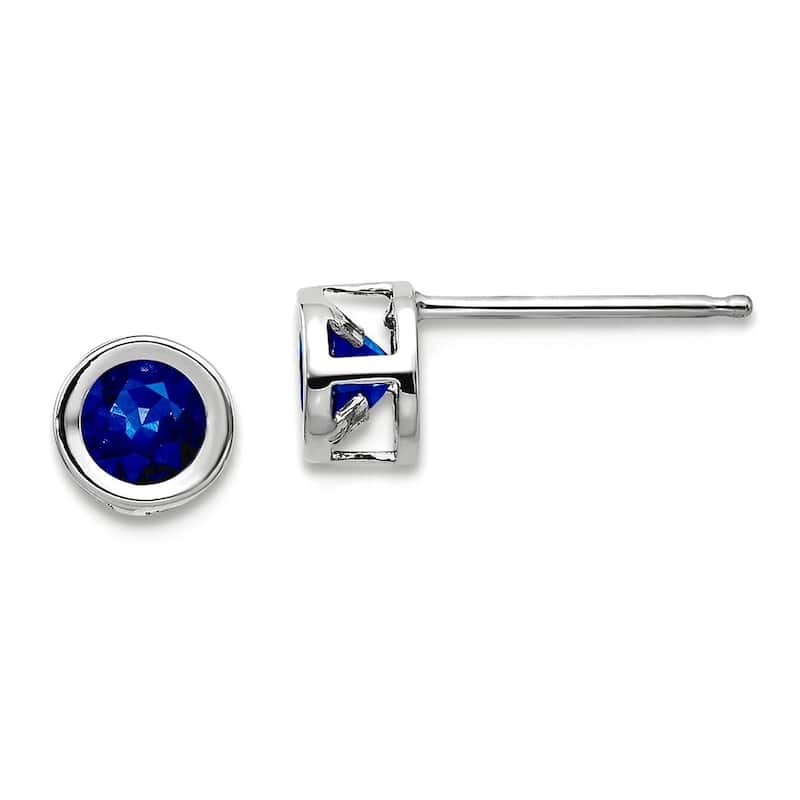 Curata 14k White Gold 4mm Bezel Gemstone Birthstone Stud Earrings - Sapphire