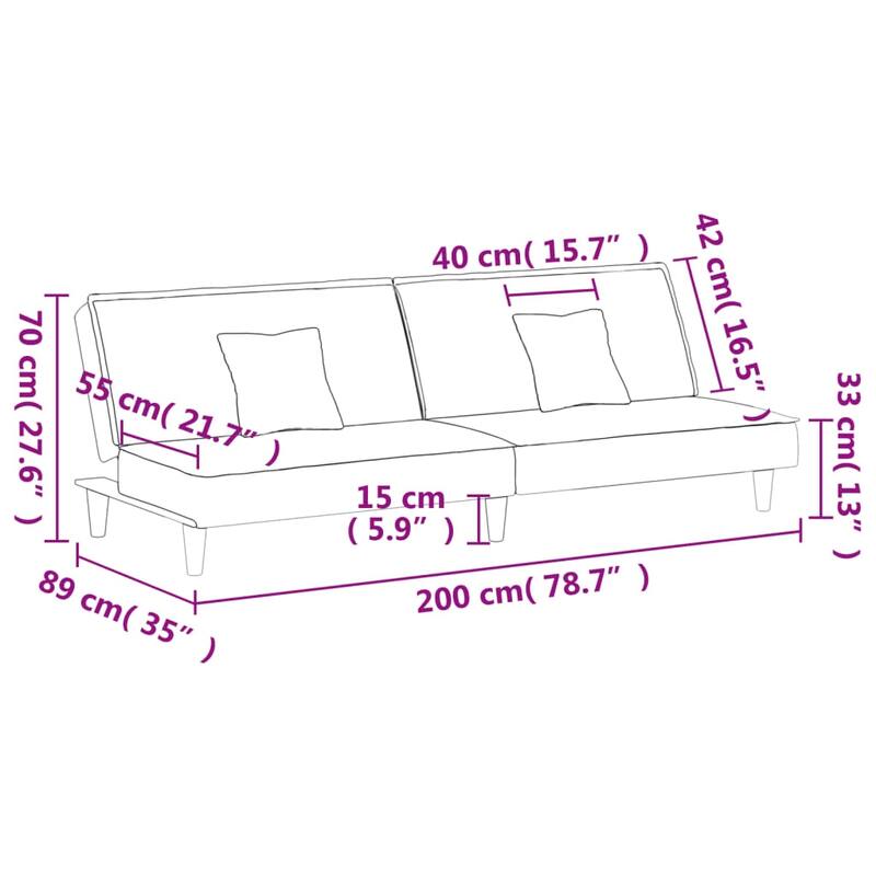 vidaXL 2-Seater Sofa Bed Velvet Recliner Loveseat Folding Daybed Multi Colors - 78.7" x 35" x 27.6"