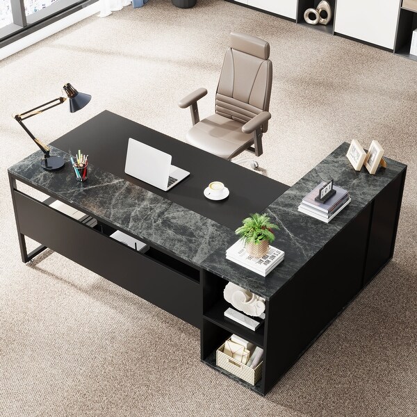 Industrial L-Shaped Executive Desk, Scratch-Resistant Laminate
