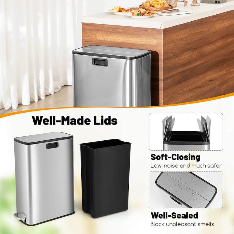 Costway 12 Gallon Wings Open Lid Trash Can with Soft-Closing Lids &