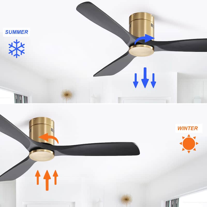 52 inch Flush Mount Ceiling Fans With/Without Lights & Remote Solid Wood Fans For Bedroom