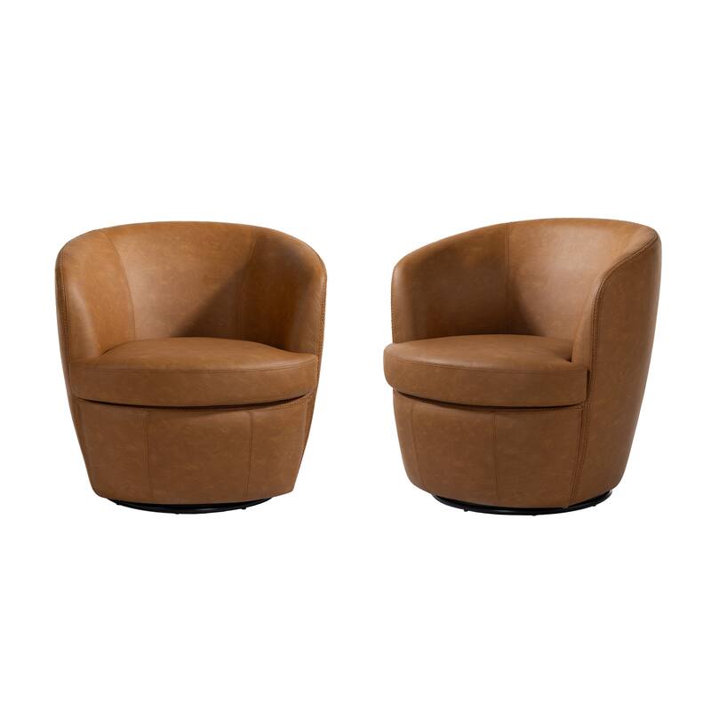 Modern Upholstery Barrel Swivel Chair Faux Leather