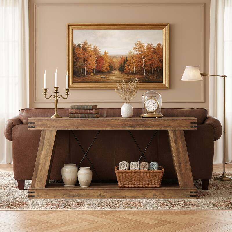 70.9" Farmhouse Console Table with Storage, Industrial Rustic Sofa Table