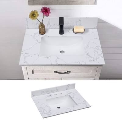 Enchantlace 31 Inch Engineered Marble Vanity Top with Sink