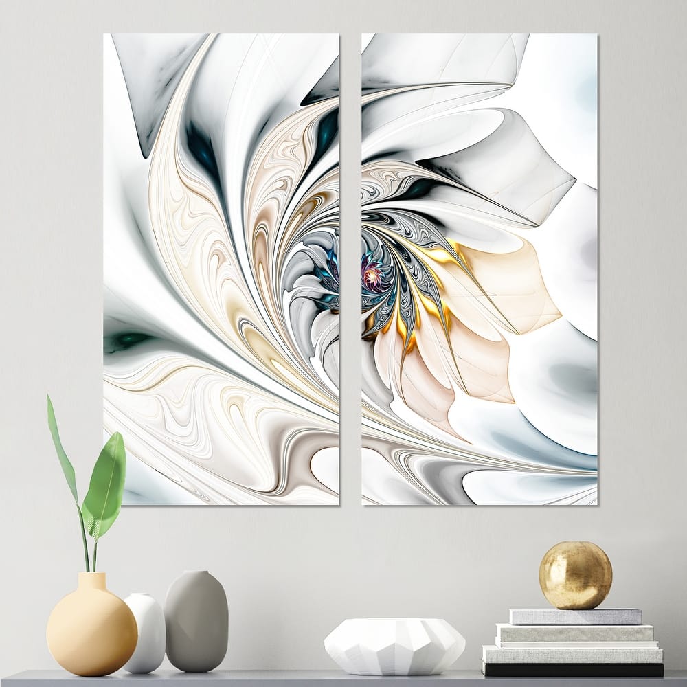 Designart "White Stained Glass Floral Art" Floral Canvas Wall Art Print 2 Piece Set