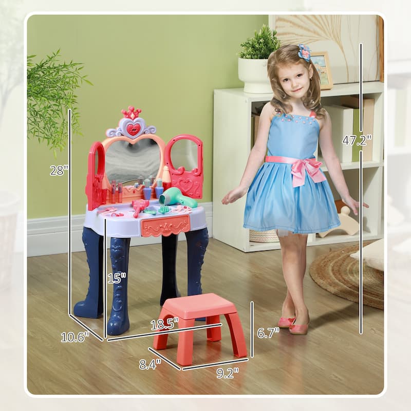 Kids Dressing Table Set with Light and Sound Mirror Stool 20 Accessories for Girls Ages 3-6 Multicolor Polypropylene ABS Acrylic