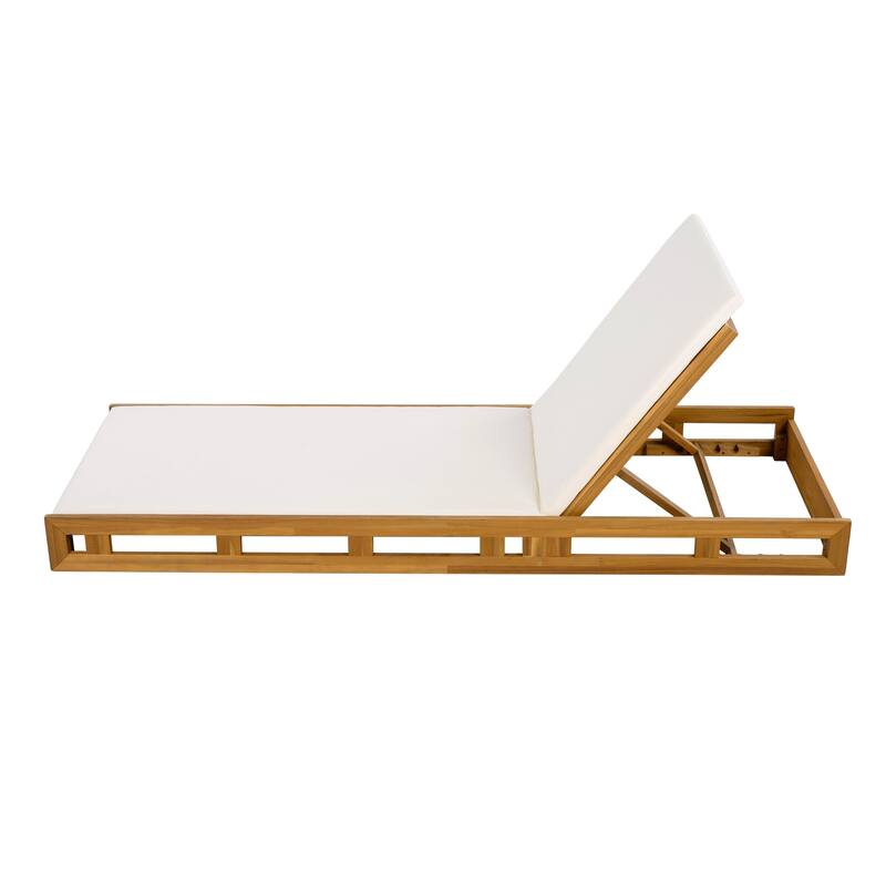 Acacia Wood Adjustable Chaise Lounge Set with Water Resistant Cushion 800lb Capacity