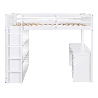 Versatile Full Size High Loft Bed with Ladder, Shelves and Desk