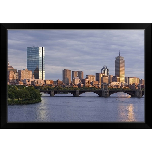 "Charles River and The Longfellow Bridge, Boston, MA" Black Framed Print