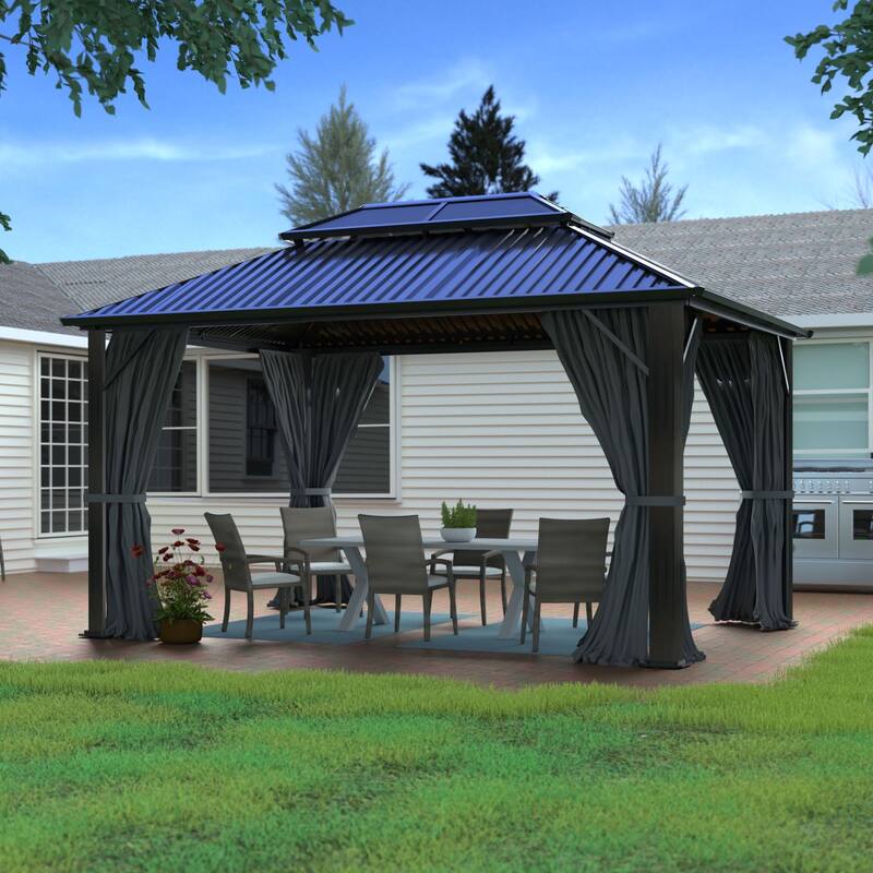 VEIKOUS Outdoor Aluminum Double Hardtop Gazebo Pergolas for Patio Lawn and Garden