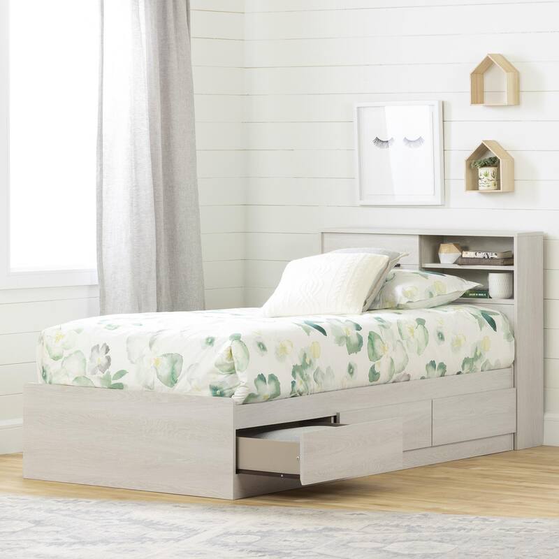 South Shore Fynn Bed and Headboard Set - Winter Oak