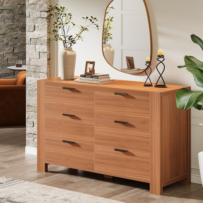 55-Inch Chest of Drawers, Wooden 6-Drawer Dresser Closet Storage Organizer