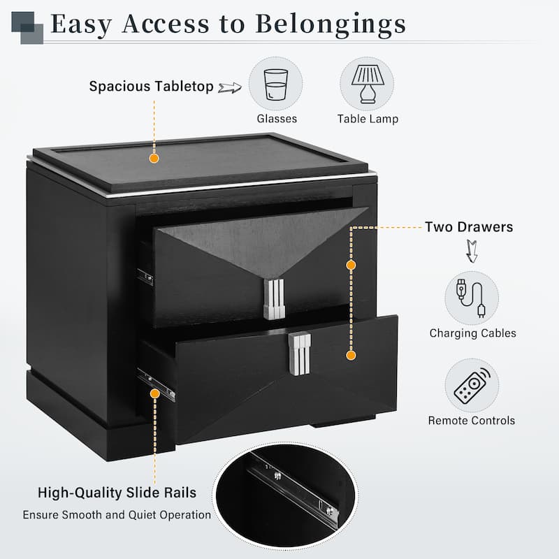 Mid-Century Modern Nightstand for Bedroom, 2 Drawers Sofa Side Table, Wooden Diamond Shaped Bedside Table