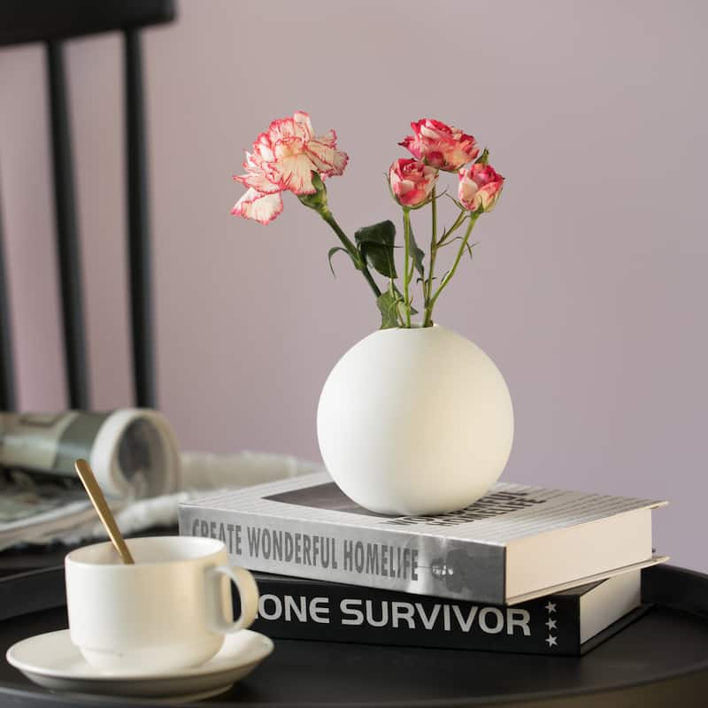 Uniquewise 4-In White Ceramic Table Vase - Modern, Bohemian, and Minimalist Decorative Centerpiece for Dining and Living Room