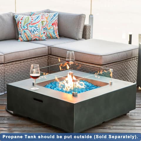 COSIEST Outdoor Propane Square Fire Pit with Wind Guard, Fire Glass