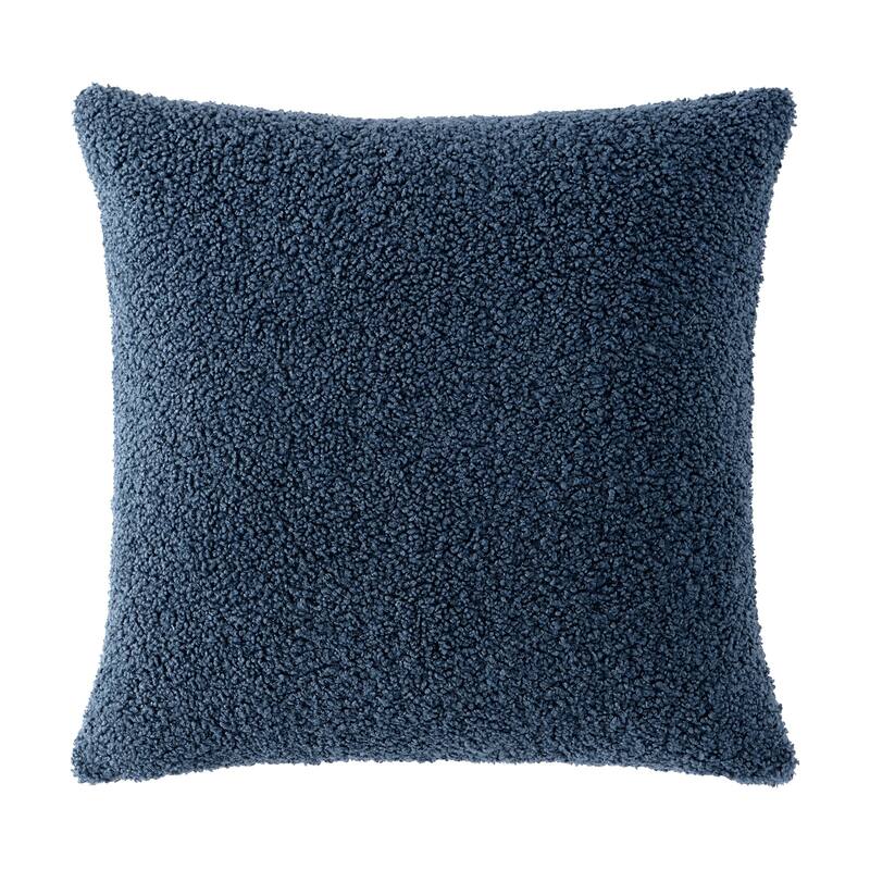 HiEnd Accents Teddy Textured Boucle Decorative Euro Pillow with Down Insert, 27" x 27" - Midnight Blue