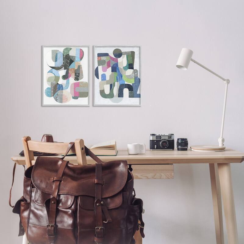 Stupell Retro Pastel Geometrics Framed Giclee Art Design By Coco Good (Set of 2)