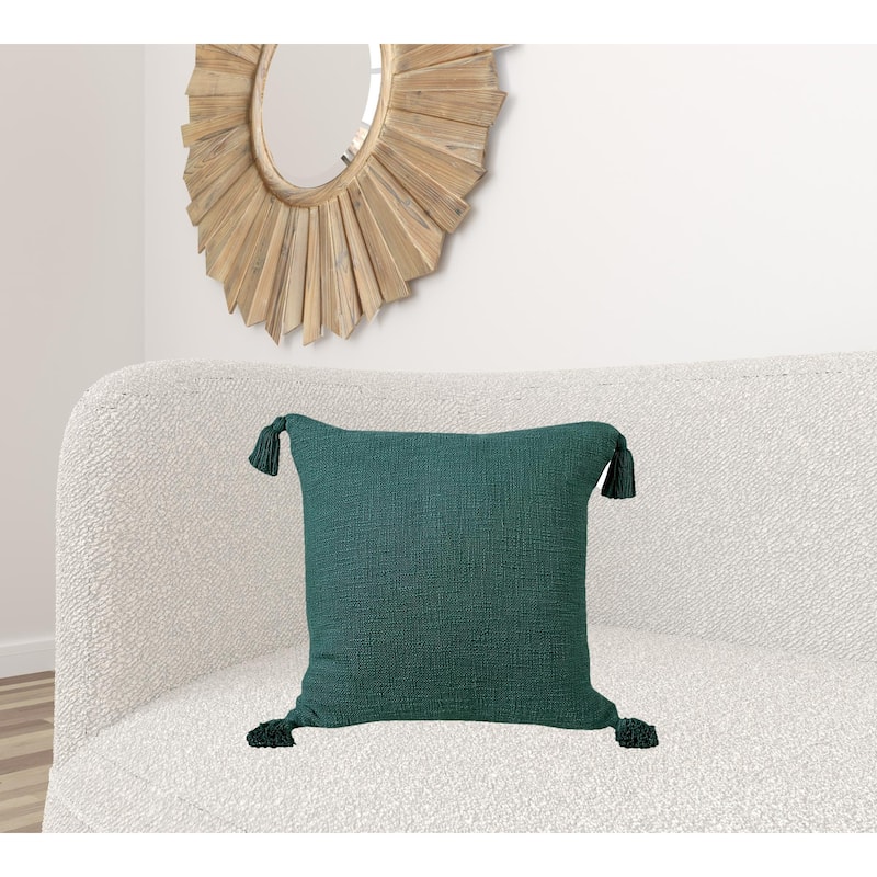HomeRoots 20" X 20" Emerald Green 100% Cotton Zippered Pillow