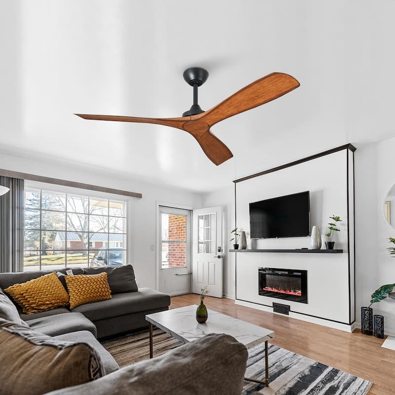 52" Matte Black/ White 3 Blades Indoor Propeller Ceiling Fan with Remote, No Lights