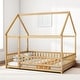 preview thumbnail 14 of 36, Twin / Full Size Wooden House Bed with Fence and Roof bed Frame, Montessori Style Floor Bed for Kids Natural - Full 