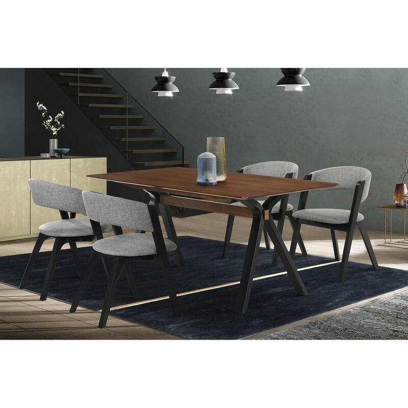 Rowan Black or Walnut Wood Mid Century Modern Grey Upholstered Dining Chairs - Set of 2