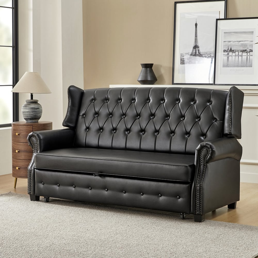Ruedi Transitional 73.5"W High-quality PU Leather Waterproof Sofa Bed with Tufted Back and Nailhead by HULALA HOME