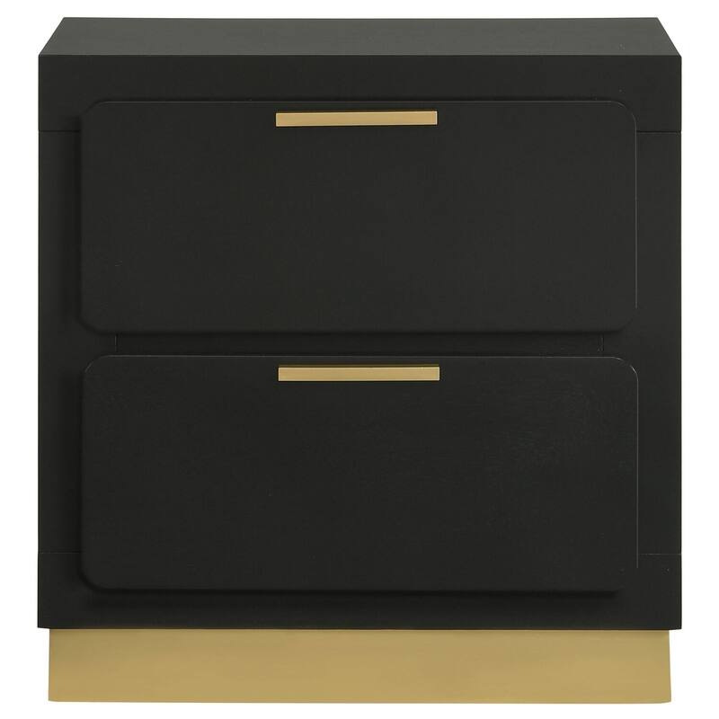 Black/Gold 2 Drawer 14.75 in. W Nightstand with Bar Metal Handles
