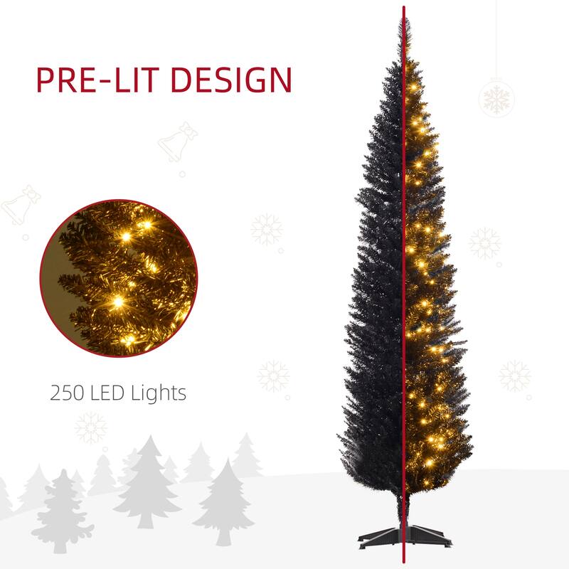 HOMCOM 7ft Tall Pre-Lit Slim Noble Fir Artificial Christmas Tree with Realistic Branches, 200 Warm White LED Lights, Green